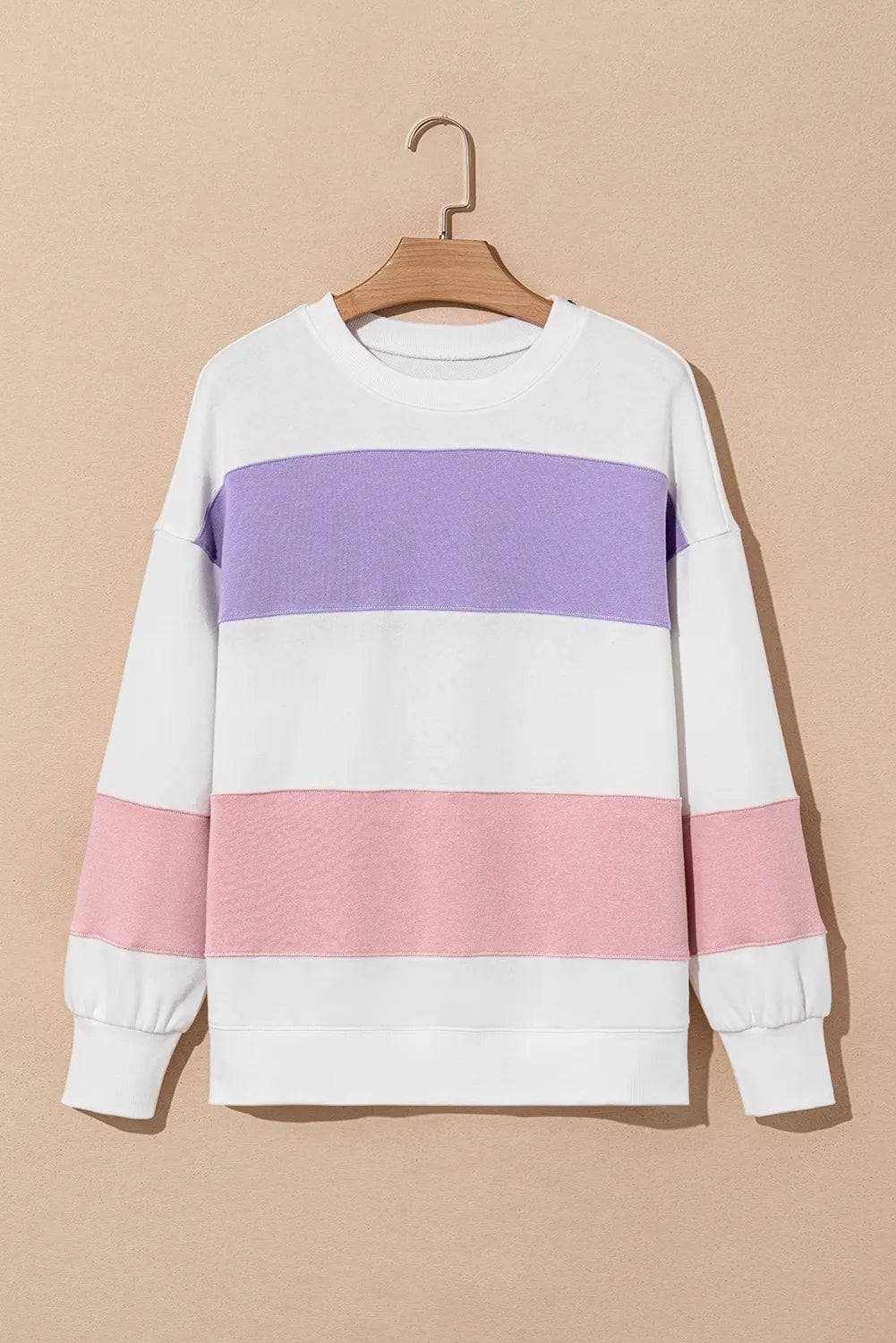 Color Block Round Neck Long Sleeve Sweatshirt - Trendsi - Flyclothing LLC