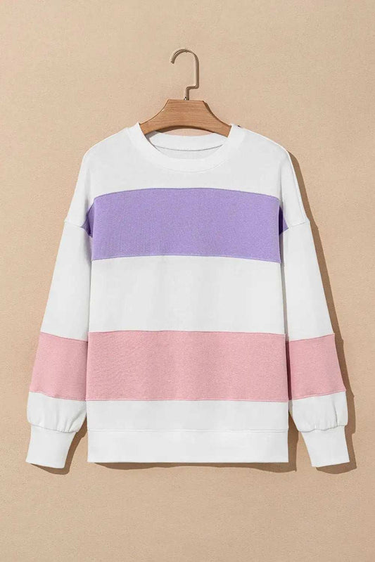 Color Block Round Neck Long Sleeve Sweatshirt - Trendsi - Flyclothing LLC