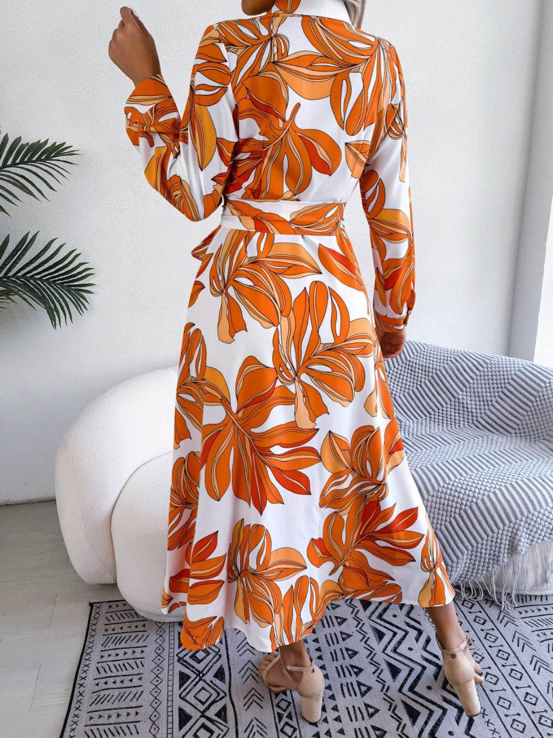 Tied Button Up Long Sleeve Dress - Trendsi - Flyclothing LLC