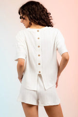 Textured Round Neck Top and Shorts Set - Trendsi