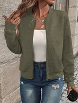 Texture Zip-Up Bomber Jacket - Trendsi - Flyclothing LLC