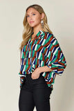 Double Take Full Size Geometric Notched Dolman Sleeve Top - Trendsi - Flyclothing LLC