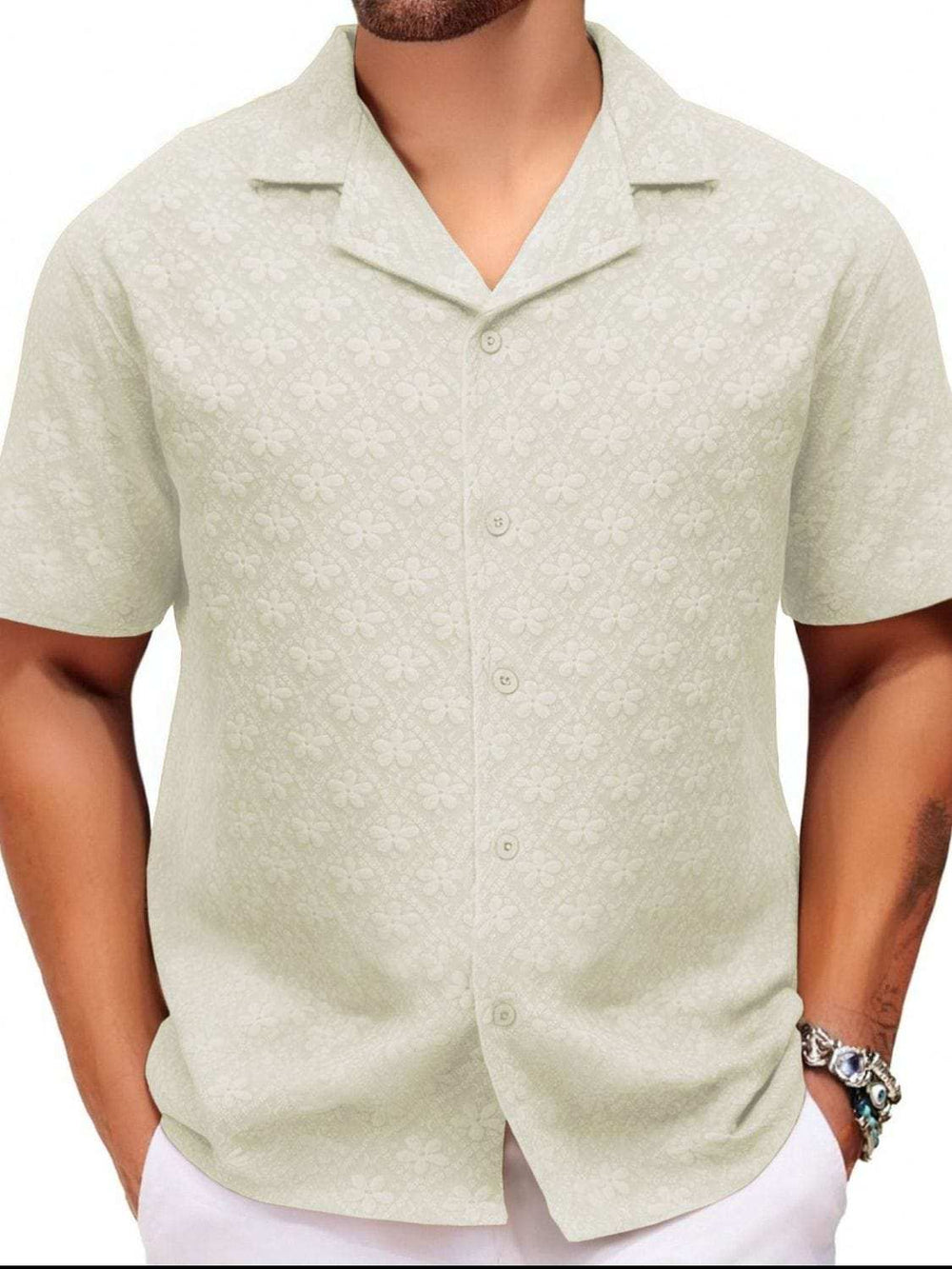 Men's Plus Size Button Down Short Sleeve Shirt - Trendsi - Flyclothing LLC