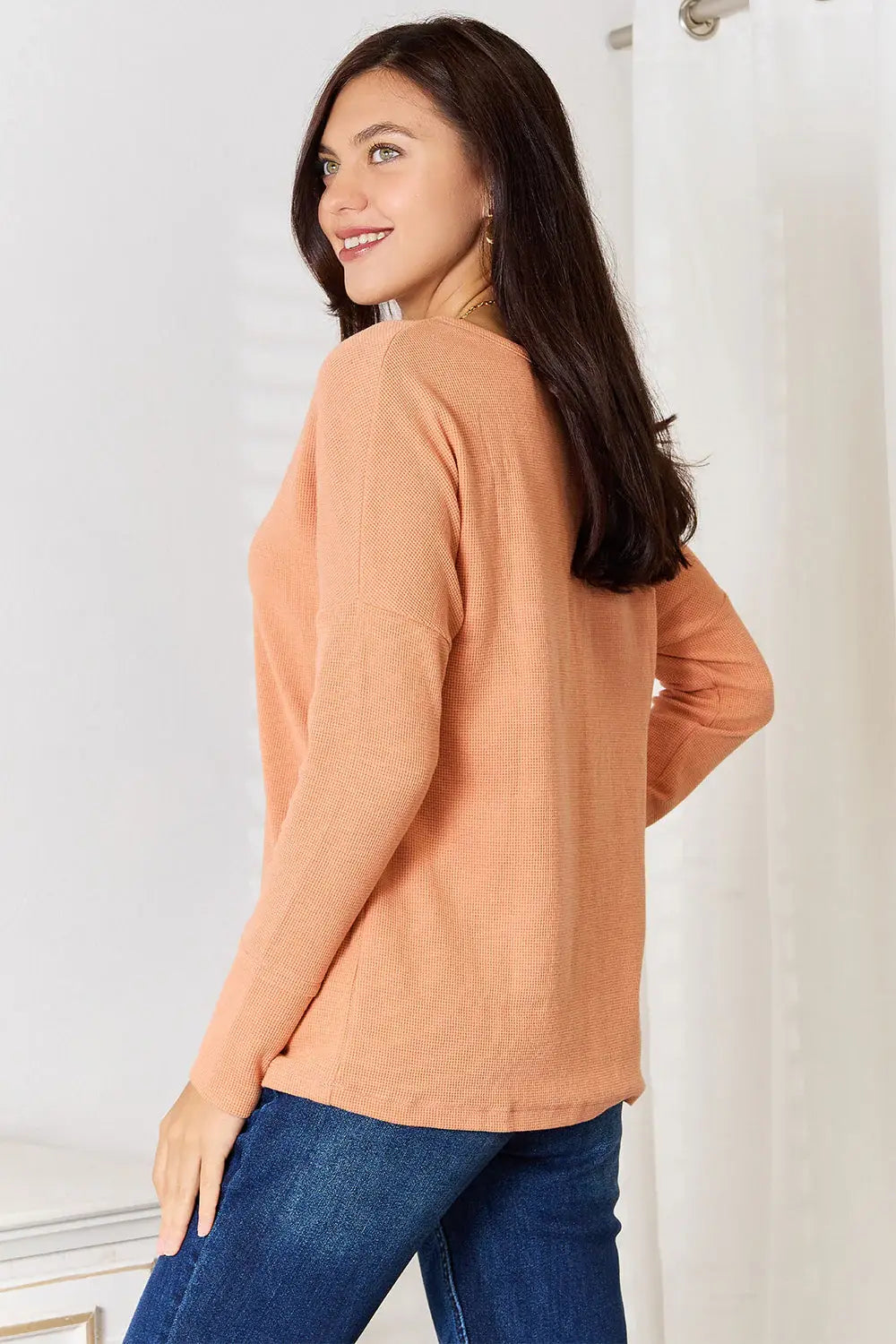 Basic Bae Half Button Long Sleeve Top - ShopBasicbae - Flyclothing LLC