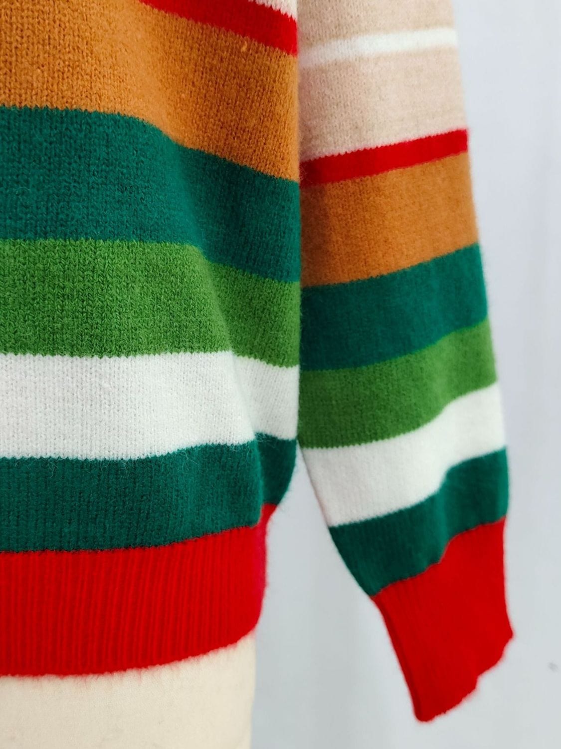 Contrast Striped Round Neck Long Sleeve Sweater - Trendsi