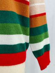 Contrast Striped Round Neck Long Sleeve Sweater - Trendsi