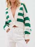 Striped Button Down Drop Shoulder Cardigan - Trendsi - Flyclothing LLC