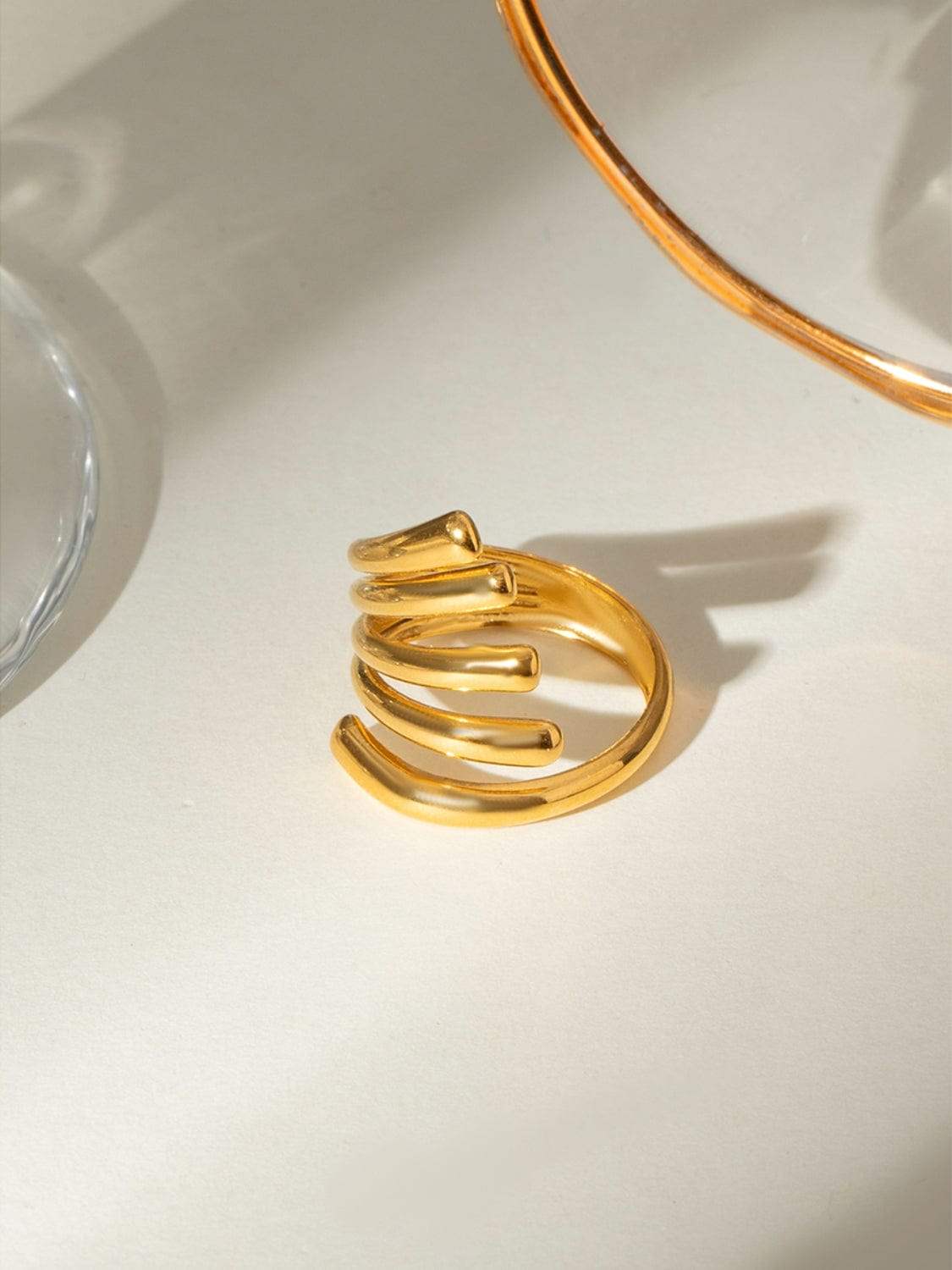 18K Gold-Plated Stainless Steel Irregular Lines Open Ring - Trendsi - Flyclothing LLC