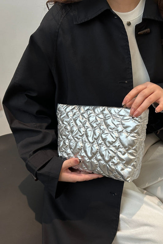 Ruched Heart Clutch with Zipper - Trendsi