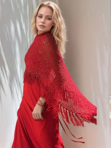 Tassel Boat Neck Knit Shawl - Trendsi - Flyclothing LLC