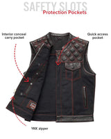 Hunt Club Motorcycle Leather Canvas Vest Black/Red - First Manufacturing Company - Flyclothing LLC