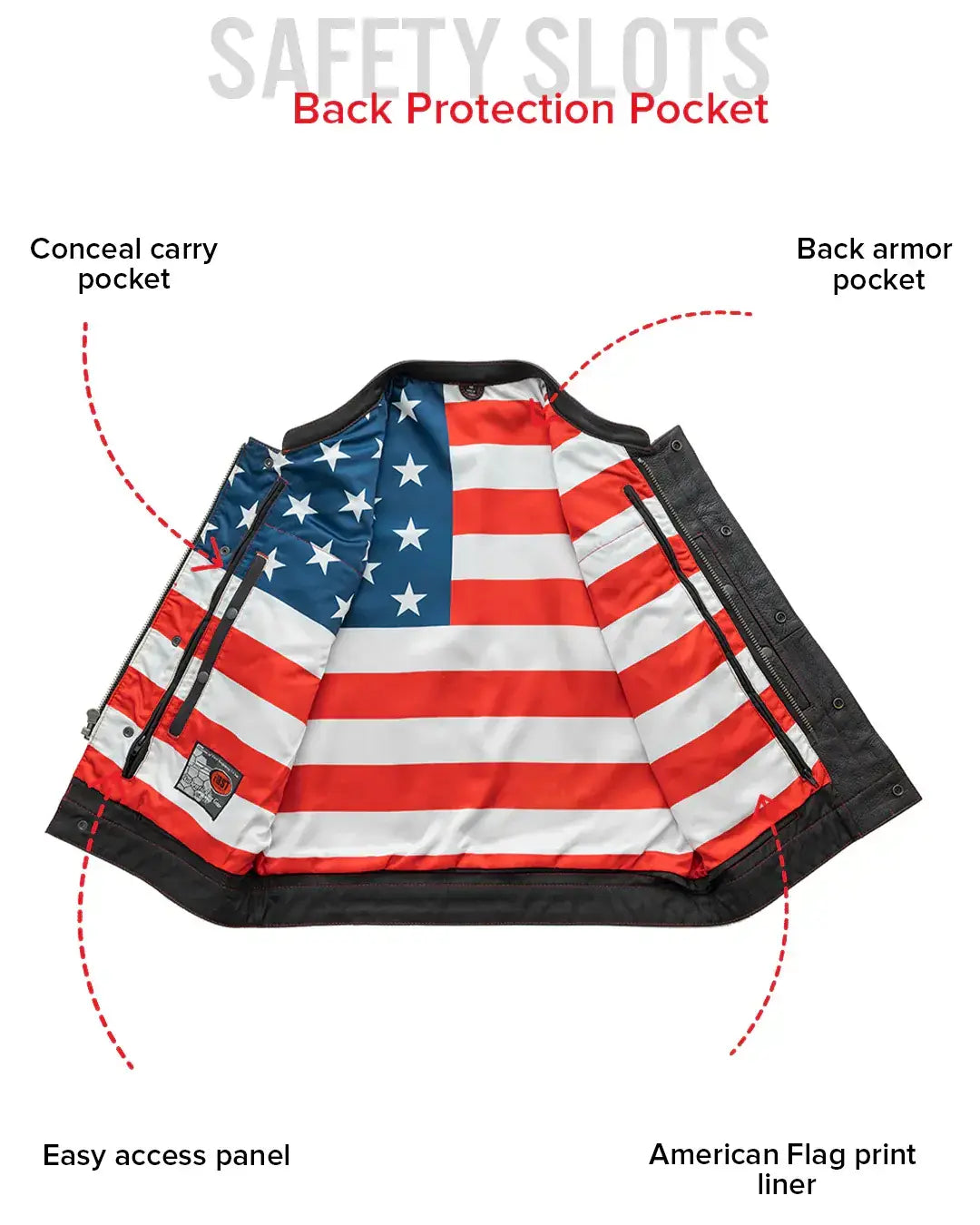 Born Free Men's Leather Motorcycle Leather Vest - Red Stitch - First Manufacturing Company - Flyclothing LLC