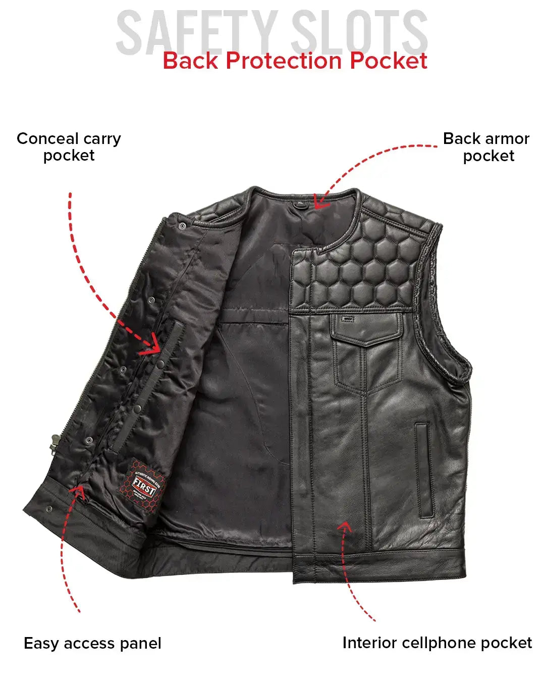 Hornet Men's Club Style Leather Vest - First Manufacturing Company - Flyclothing LLC
