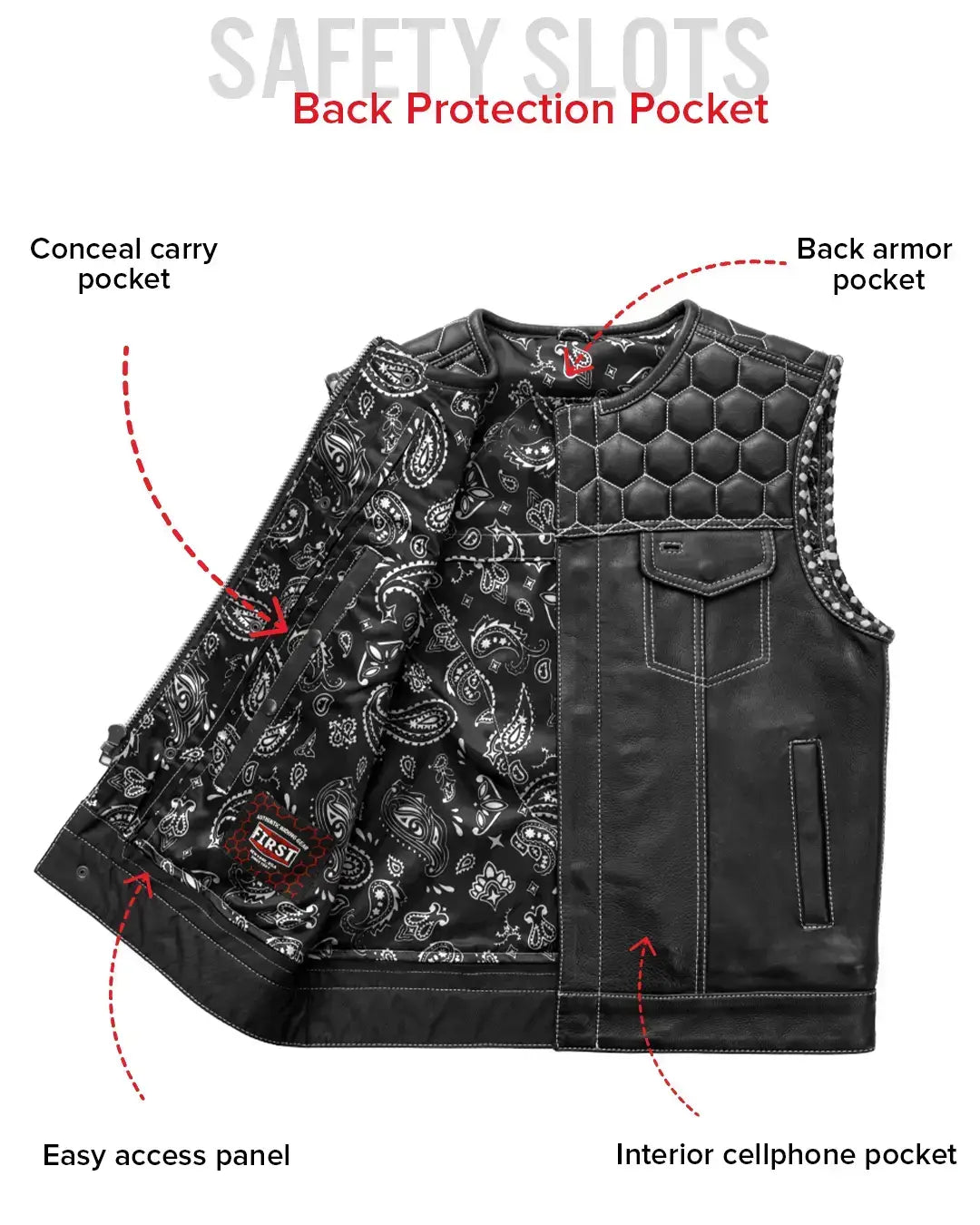 Hornet Men's Club Style Leather Vest - First Manufacturing Company - Flyclothing LLC