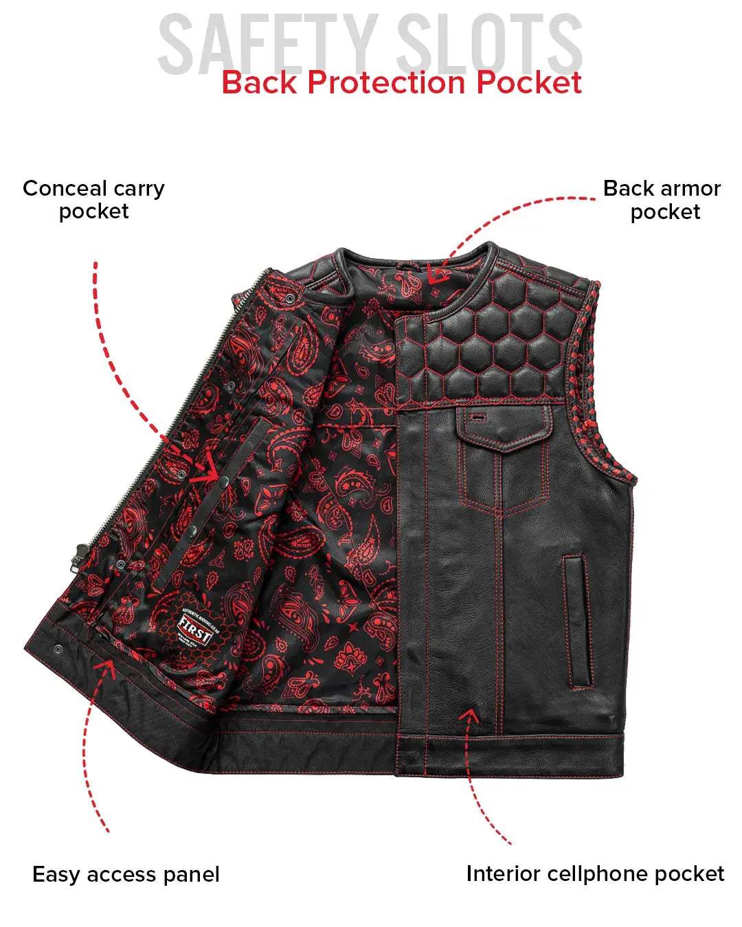 Hornet Men's Club Style Leather Vest - First Manufacturing Company - Flyclothing LLC