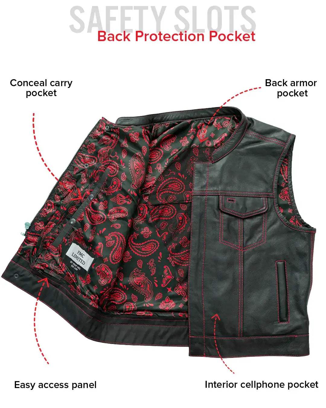The Club Cut Men's Motorcycle Leather Vest, Multiple Color Options - First Manufacturing Company - Flyclothing LLC