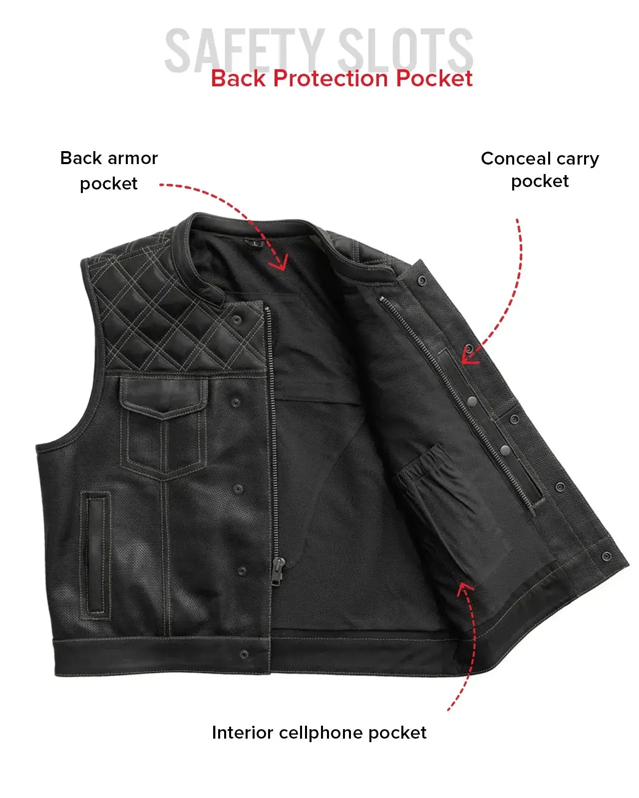 Upside Perforated Men's Club Style Leather Vest - First Manufacturing Company - Flyclothing LLC