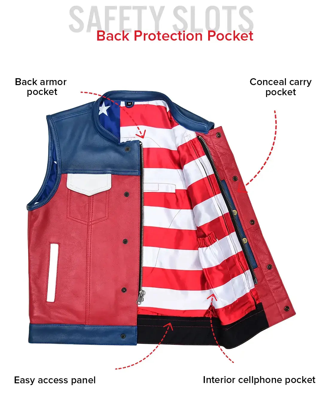 Patriot Rebel Men's Motorcycle Leather Vest - First Manufacturing Company - Flyclothing LLC