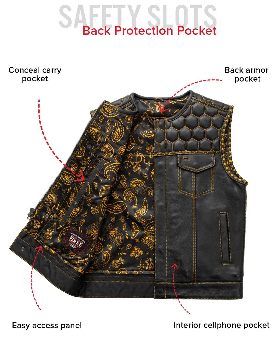 Hornet Men's Club Style Leather Vest - First Manufacturing Company - Flyclothing LLC