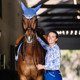 Dapplebay Equestrian Toile 1/4 Zip Light Riding Top - Long Sleeve-Blue/White - Breeches.com - Flyclothing LLC