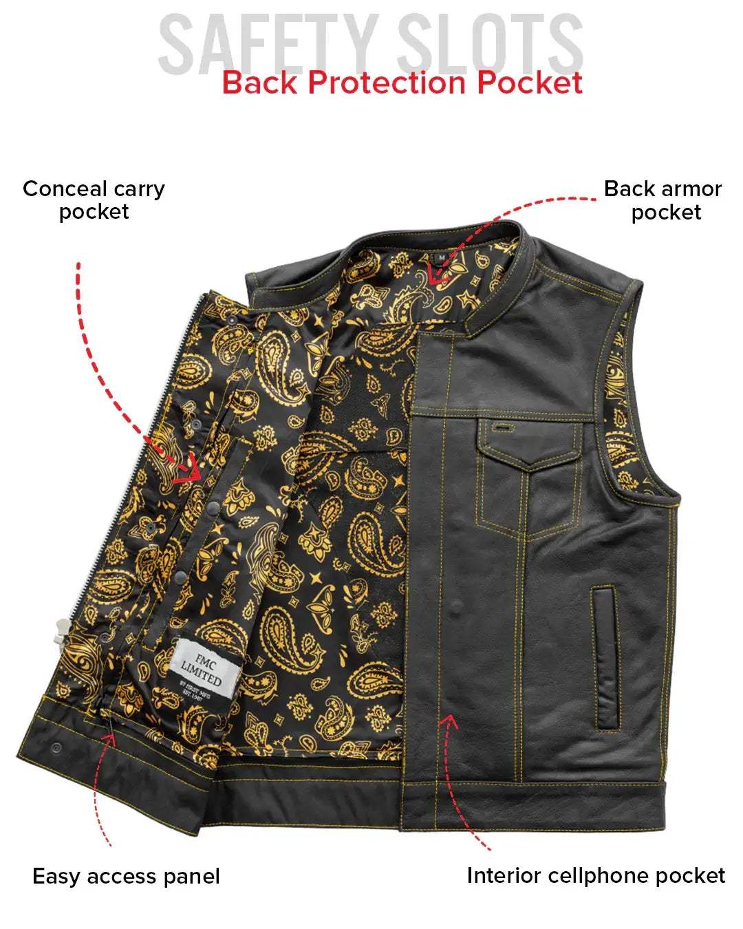 The Cut Men's Motorcycle Leather Vest, Multiple Color Options - First Manufacturing Company - Flyclothing LLC