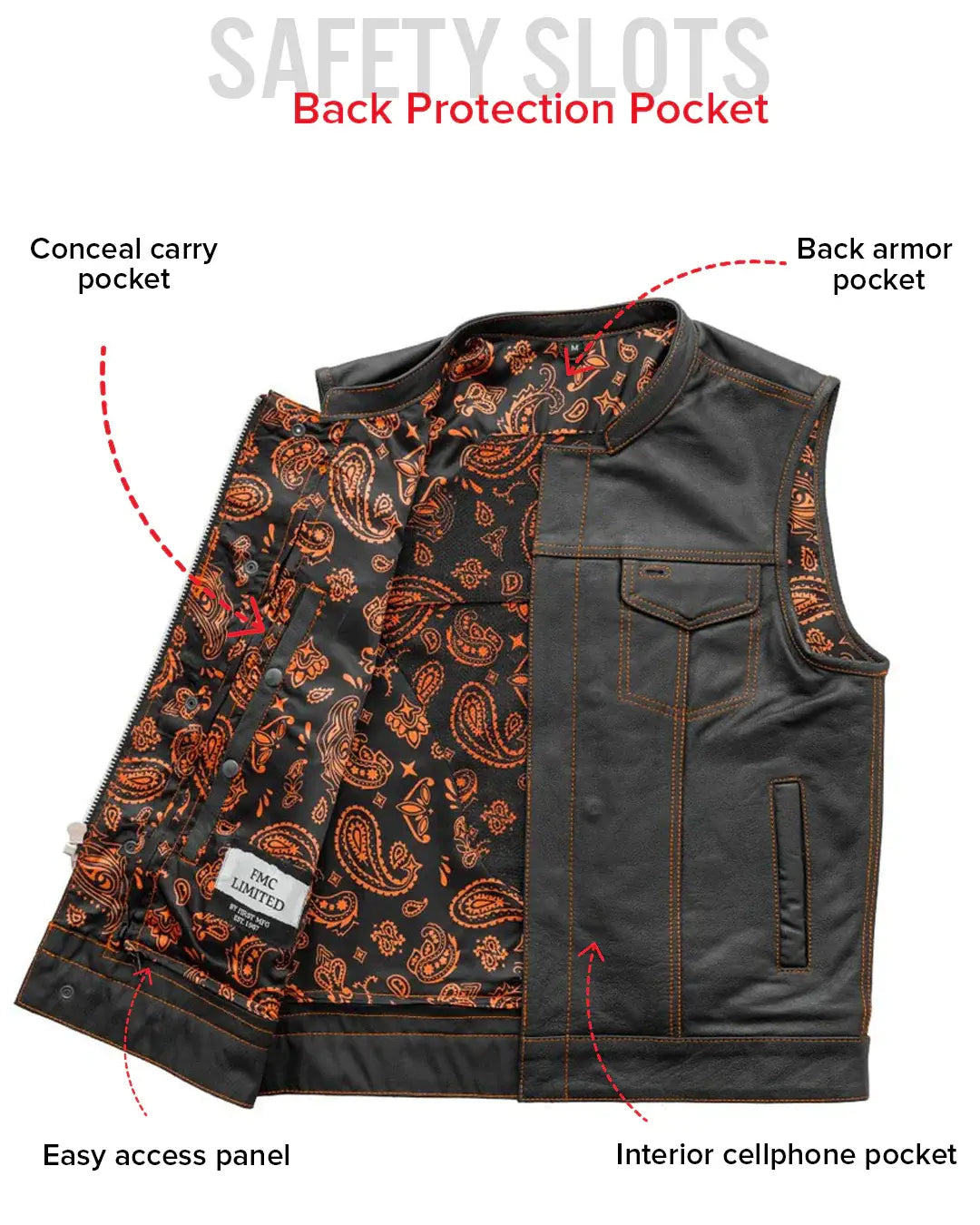 The Cut Men's Motorcycle Leather Vest, Multiple Color Options - First Manufacturing Company - Flyclothing LLC