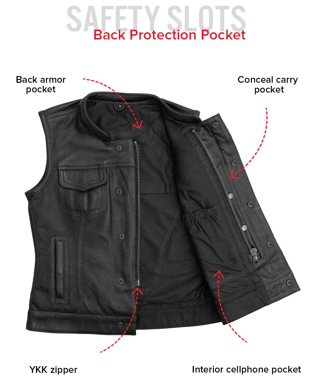 Jessica Perforated Women's Motorcycle Leather Vest - First Manufacturing Company - Flyclothing LLC