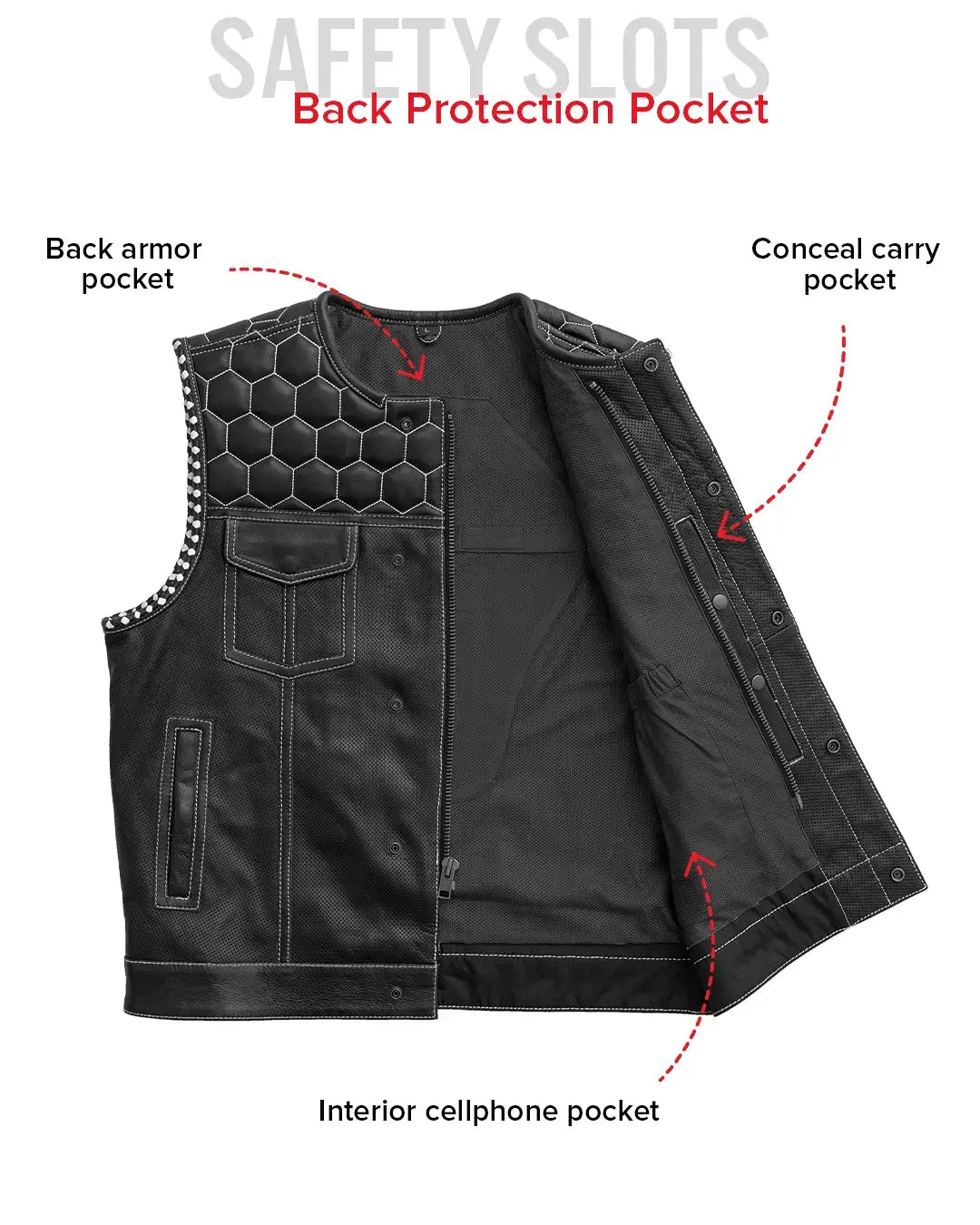 Hornet Perforated Men's Club Style Leather Vest - First Manufacturing Company - Flyclothing LLC