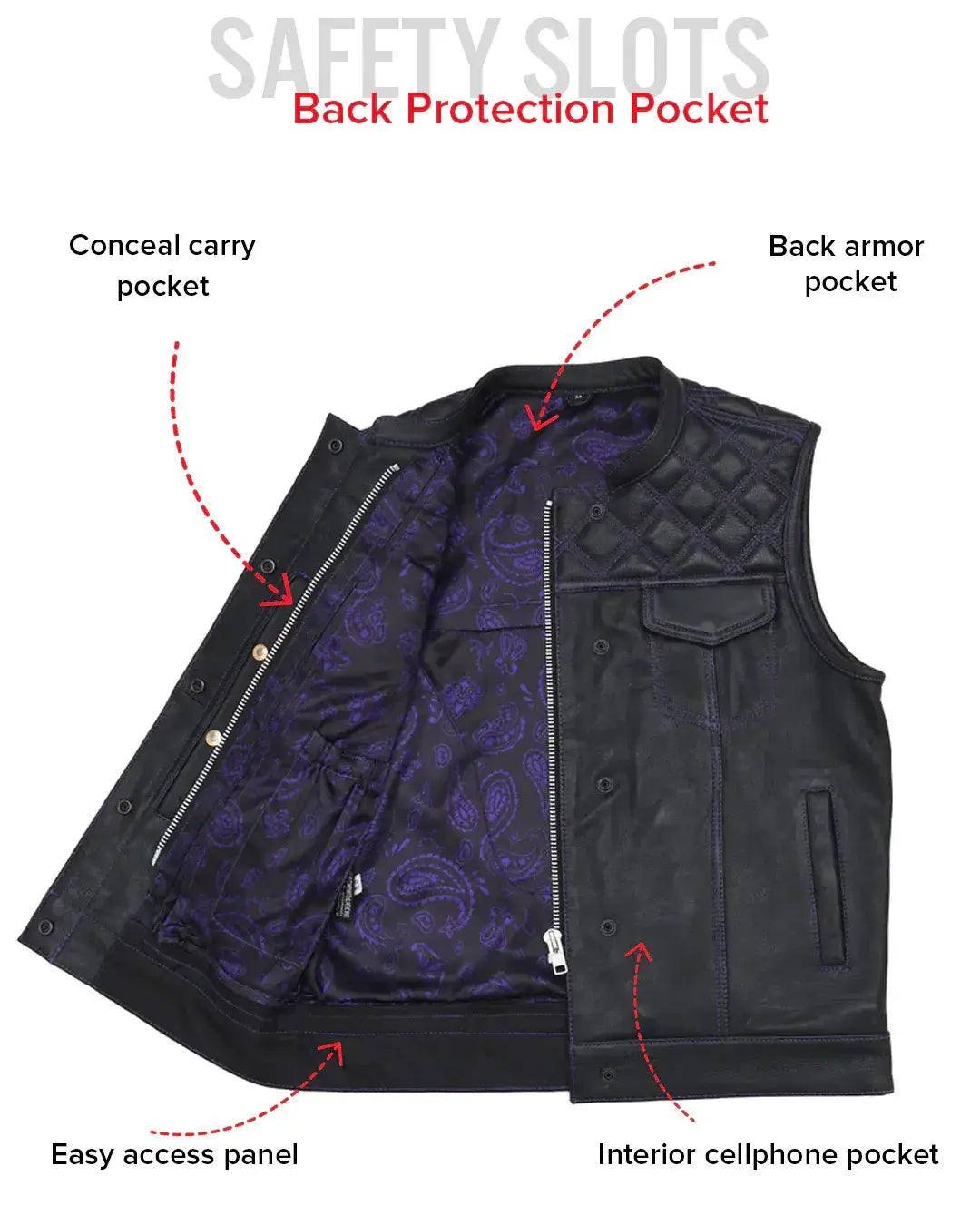 Downside Men's Motorcycle Leather Vest - First Manufacturing Company - Flyclothing LLC