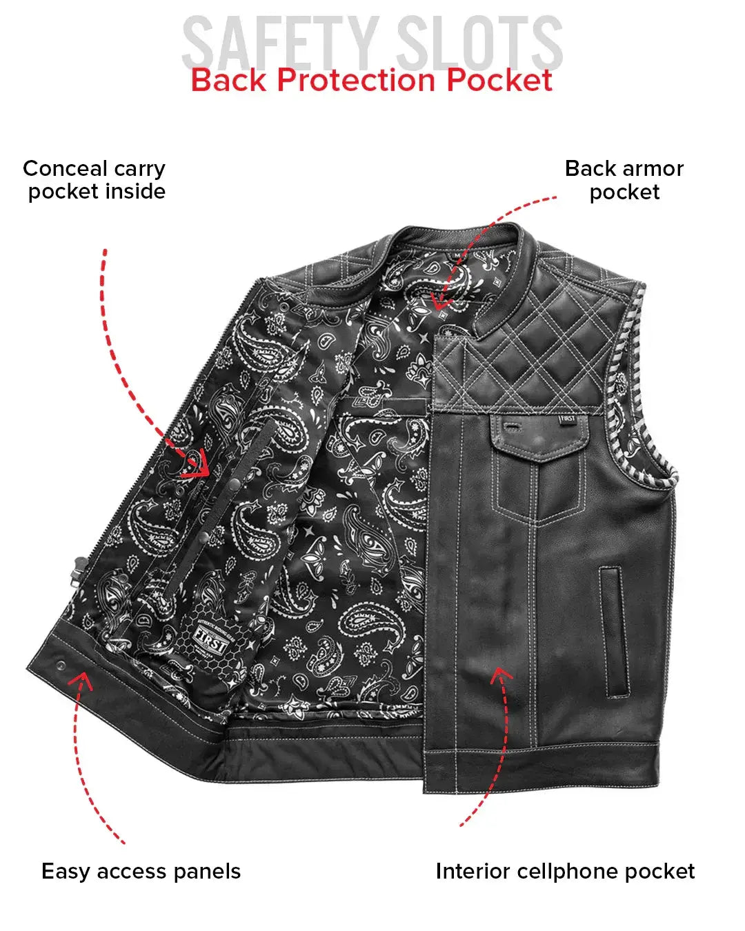 Sinister - Men's Motorcycle Leather Vest - First Manufacturing Company - Flyclothing LLC