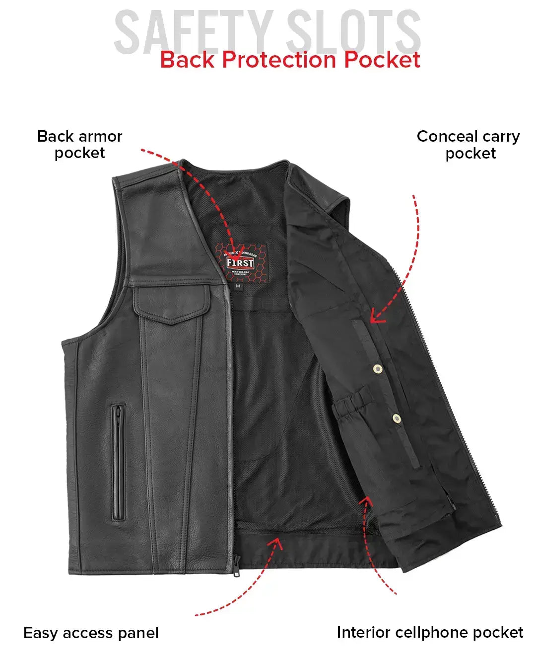 Badlands Men's Motorcycle Leather Vest - First Manufacturing Company - Flyclothing LLC