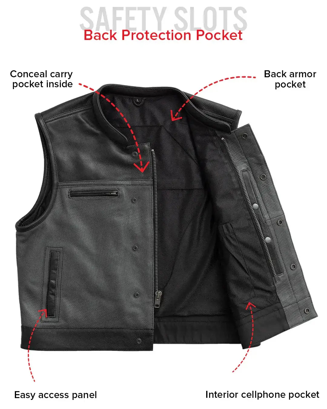 V-Twin Visionary Battleship Perforated Leather Vest - First Manufacturing Company - Flyclothing LLC