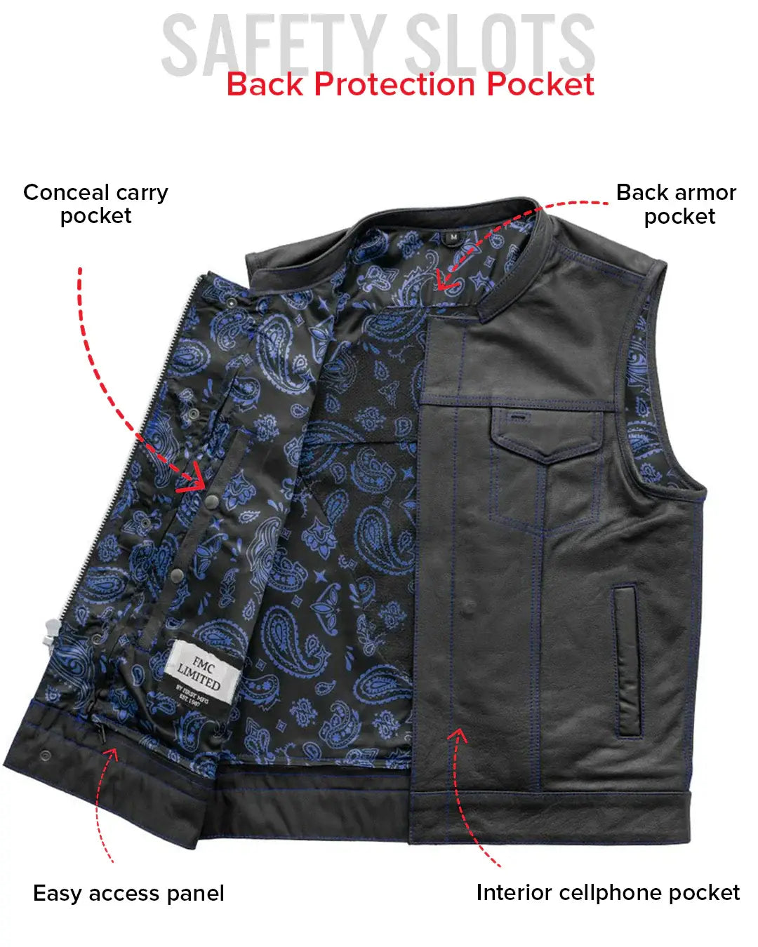 The Cut Men's Motorcycle Leather Vest, Multiple Color Options - First Manufacturing Company - Flyclothing LLC
