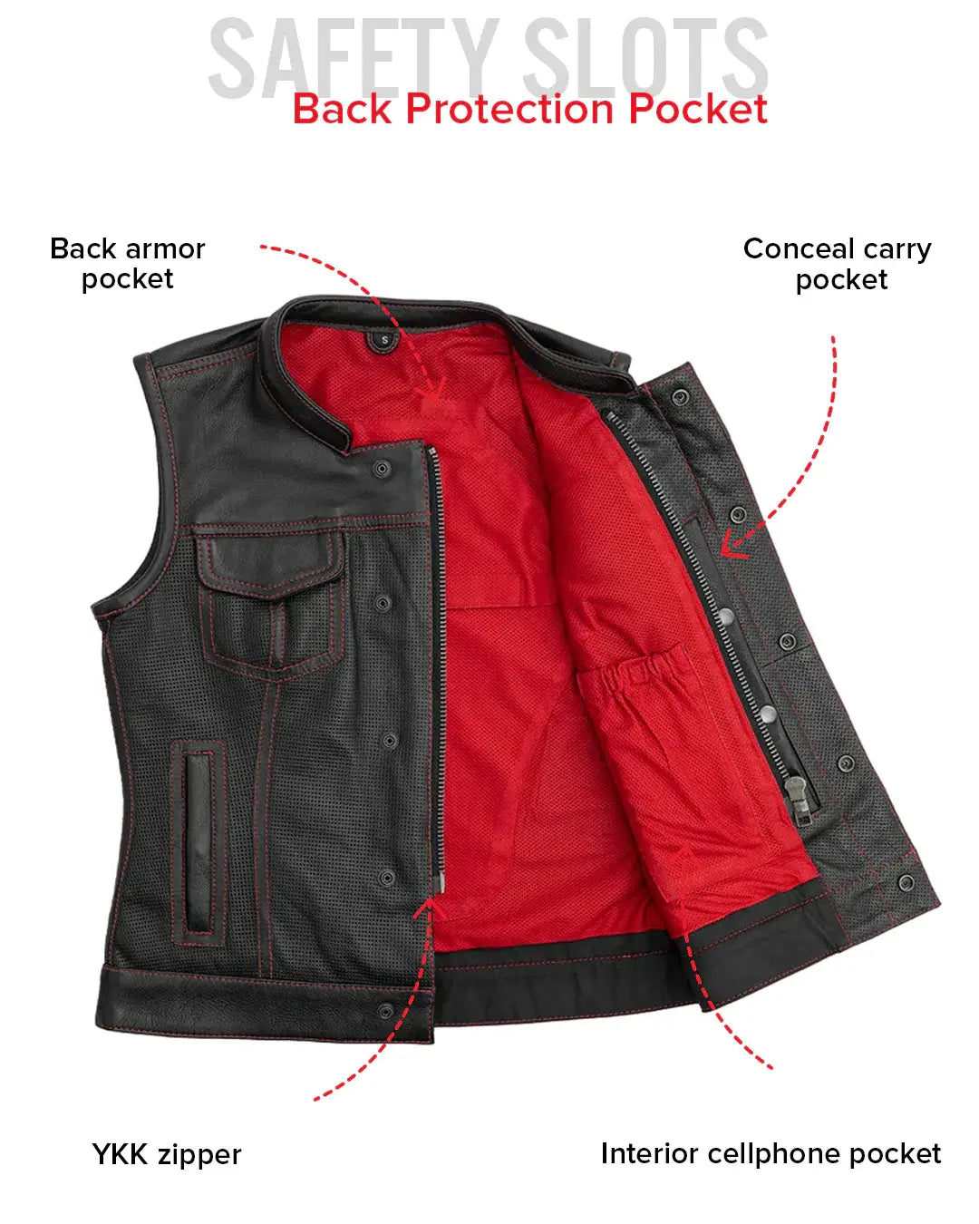 Jessica Perforated Women's Motorcycle Leather Vest - First Manufacturing Company - Flyclothing LLC