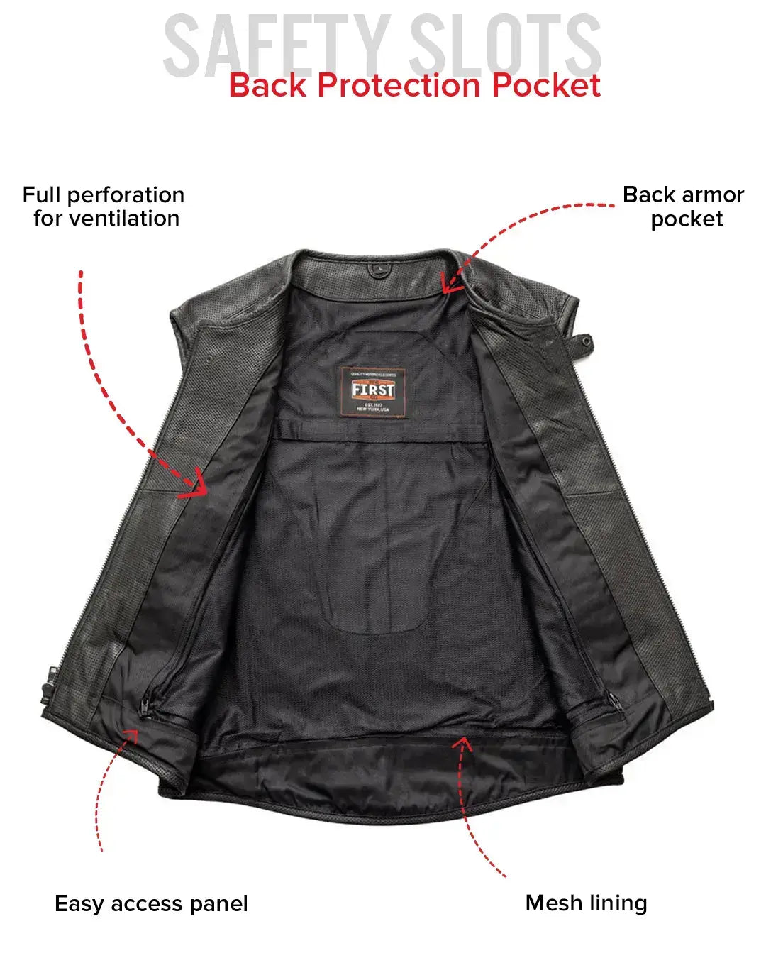 Raceway - Men's Motorcycle Perforated Leather Vest - First Manufacturing Company - Flyclothing LLC