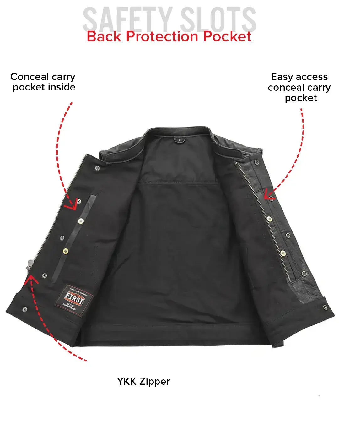 Lowrider Men's Motorcycle Leather/Twill Vest - First Manufacturing Company - Flyclothing LLC