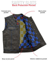 Finish Line - Blue Checker - Men's Motorcycle Leather Vest - First Manufacturing Company - Flyclothing LLC