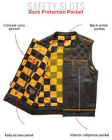 Finish Line - Gold Checker - Men's Motorcycle Leather Vest - First Manufacturing Company - Flyclothing LLC