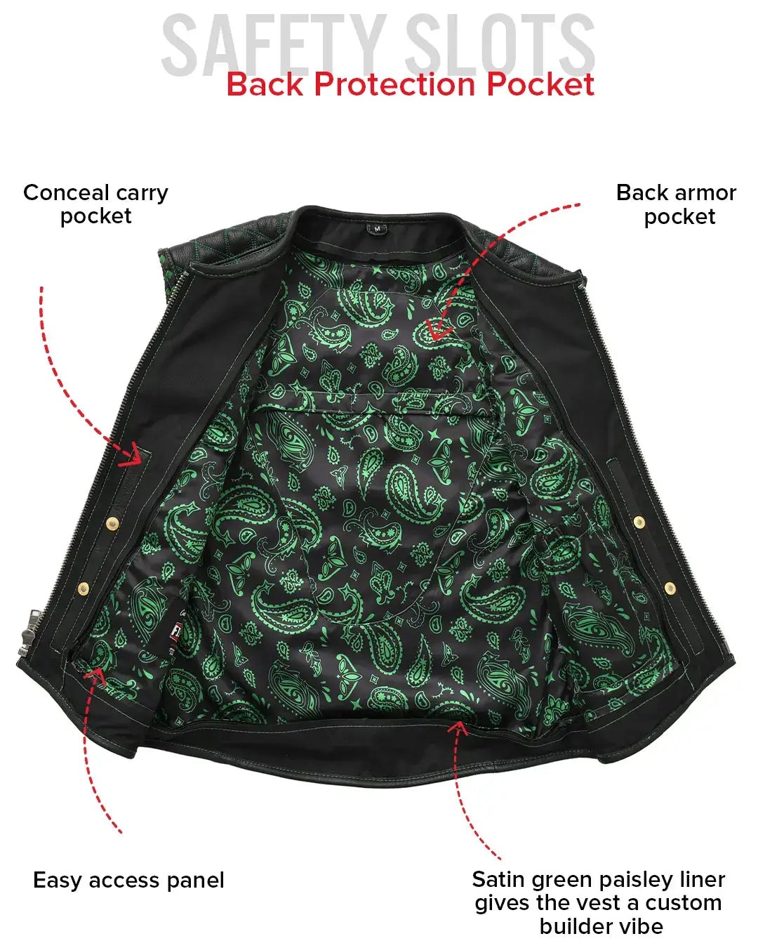 Tactical Emerald Men’s Motorcycle Leather Vest - First Manufacturing Company - Flyclothing LLC