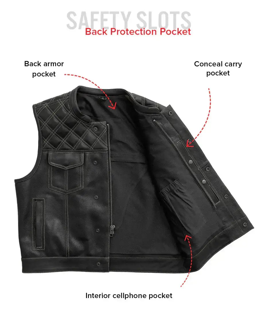 Downside Perforated Men's Motorcycle Leather Vest - First Manufacturing Company - Flyclothing LLC