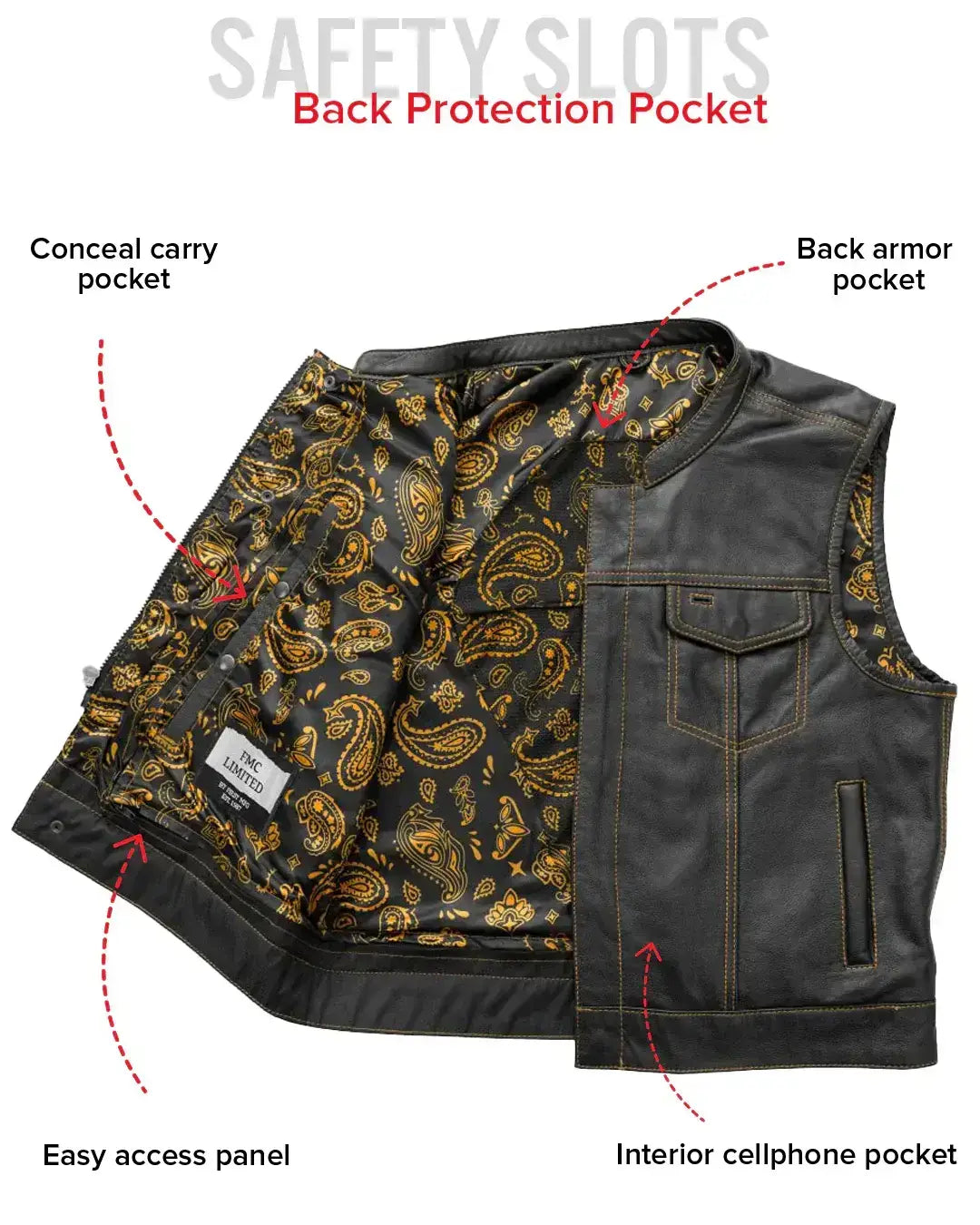 The Club Cut Men's Motorcycle Leather Vest, Multiple Color Options - First Manufacturing Company - Flyclothing LLC