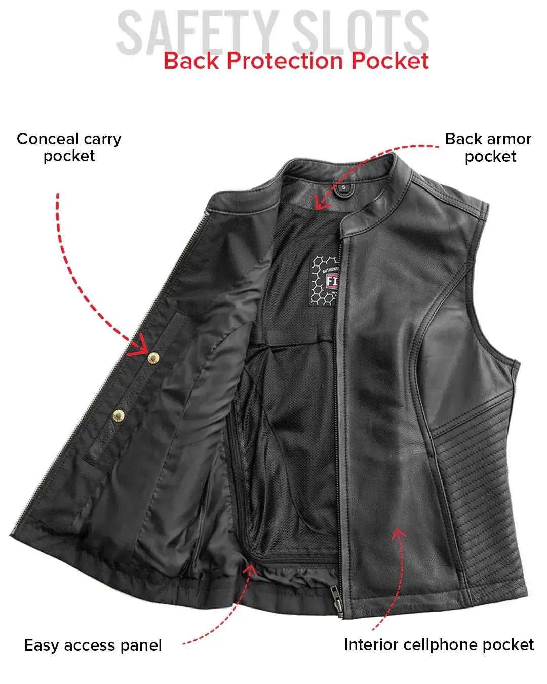 Nina Women's Motorcycle Leather Vest - First Manufacturing Company - Flyclothing LLC