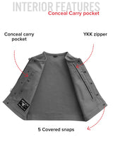 Lowside Grey Men's Motorcycle Canvas Vest - First Manufacturing Company - Flyclothing LLC