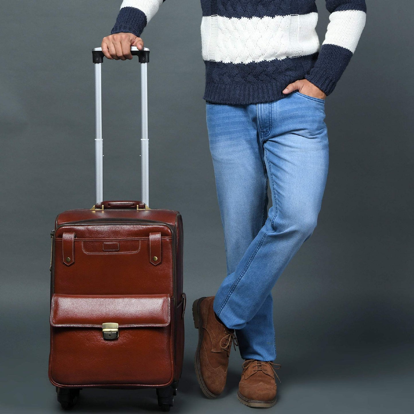 Leather Carry-On Trolly Bag - Classy Leather Bags - Flyclothing LLC