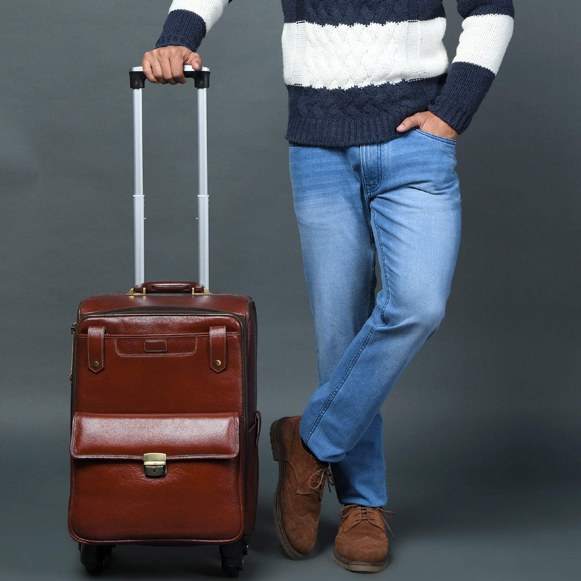 Leather Carry-On Trolly Bag - Classy Leather Bags - Flyclothing LLC