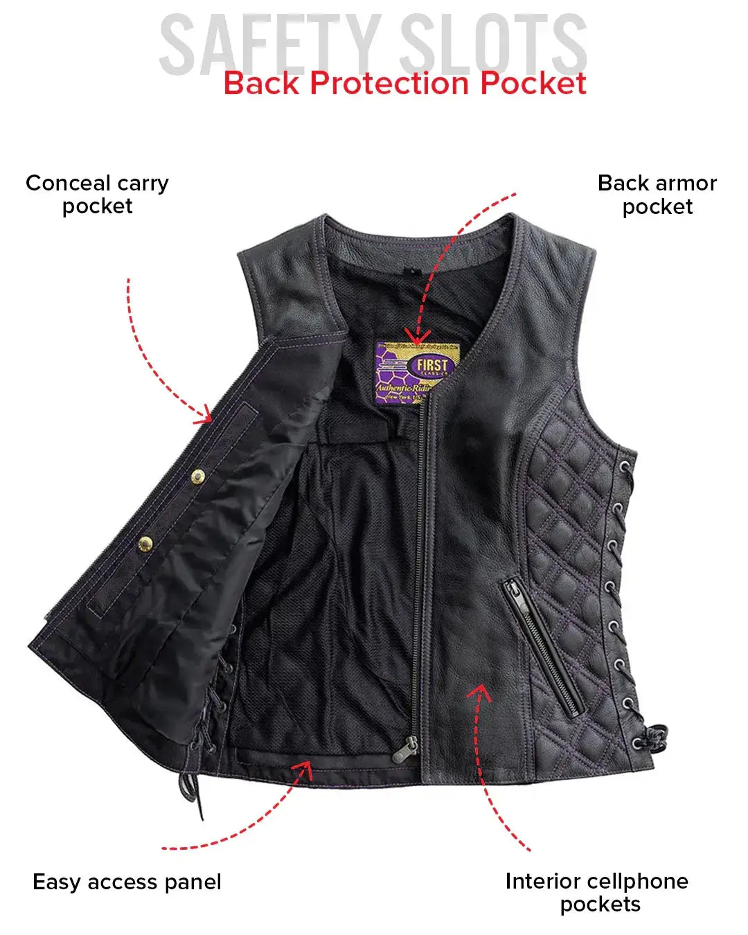 Bandida Women's Motorcycle Leather Vest - First Manufacturing Company - Flyclothing LLC
