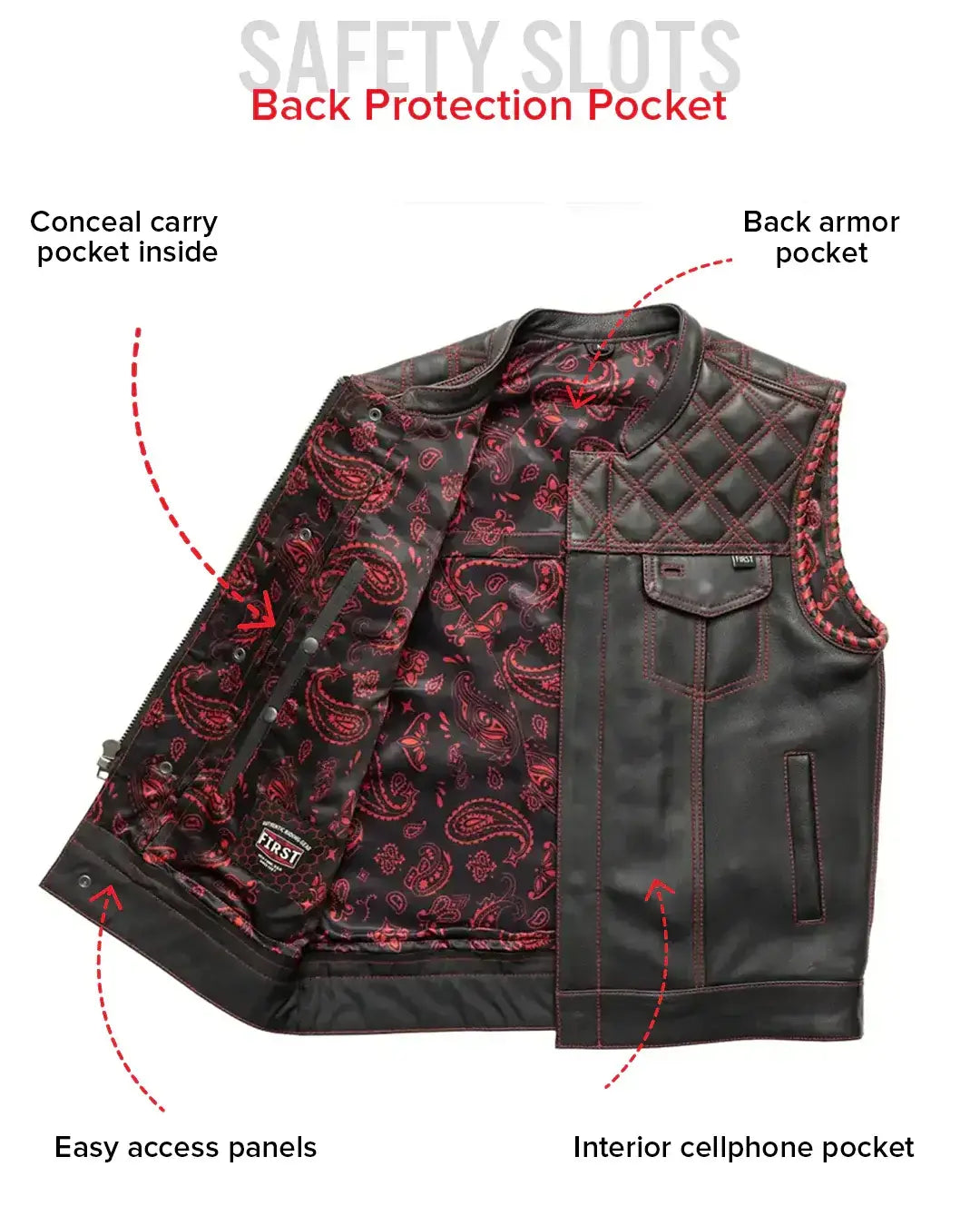 Sinister - Men's Motorcycle Leather Vest - First Manufacturing Company - Flyclothing LLC