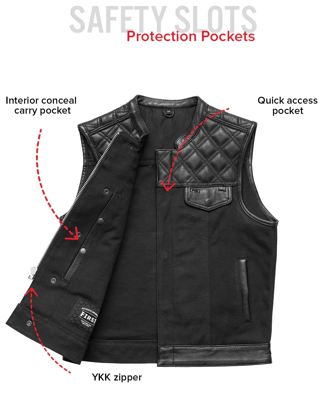 Hunt Club Motorcycle Leather Canvas Vest Black - First Manufacturing Company - Flyclothing LLC