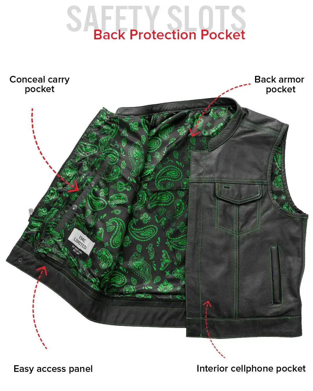 The Club Cut Men's Motorcycle Leather Vest, Multiple Color Options - First Manufacturing Company - Flyclothing LLC