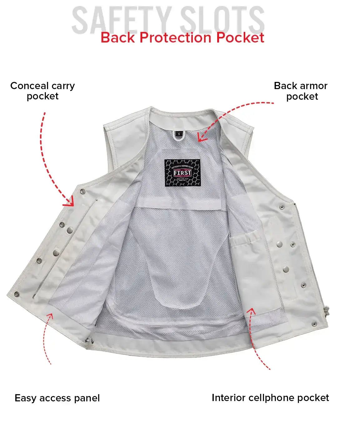 Beryl - Women's Motorcycle Leather Vest - White - First Manufacturing Company - Flyclothing LLC